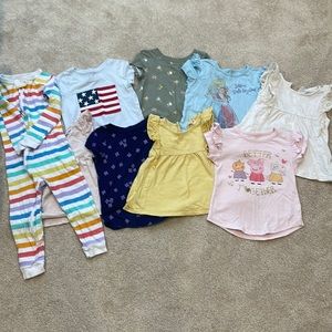Girls 3T bundle.  8 short sleeve tops.  1 zip up footless PJ onesie!